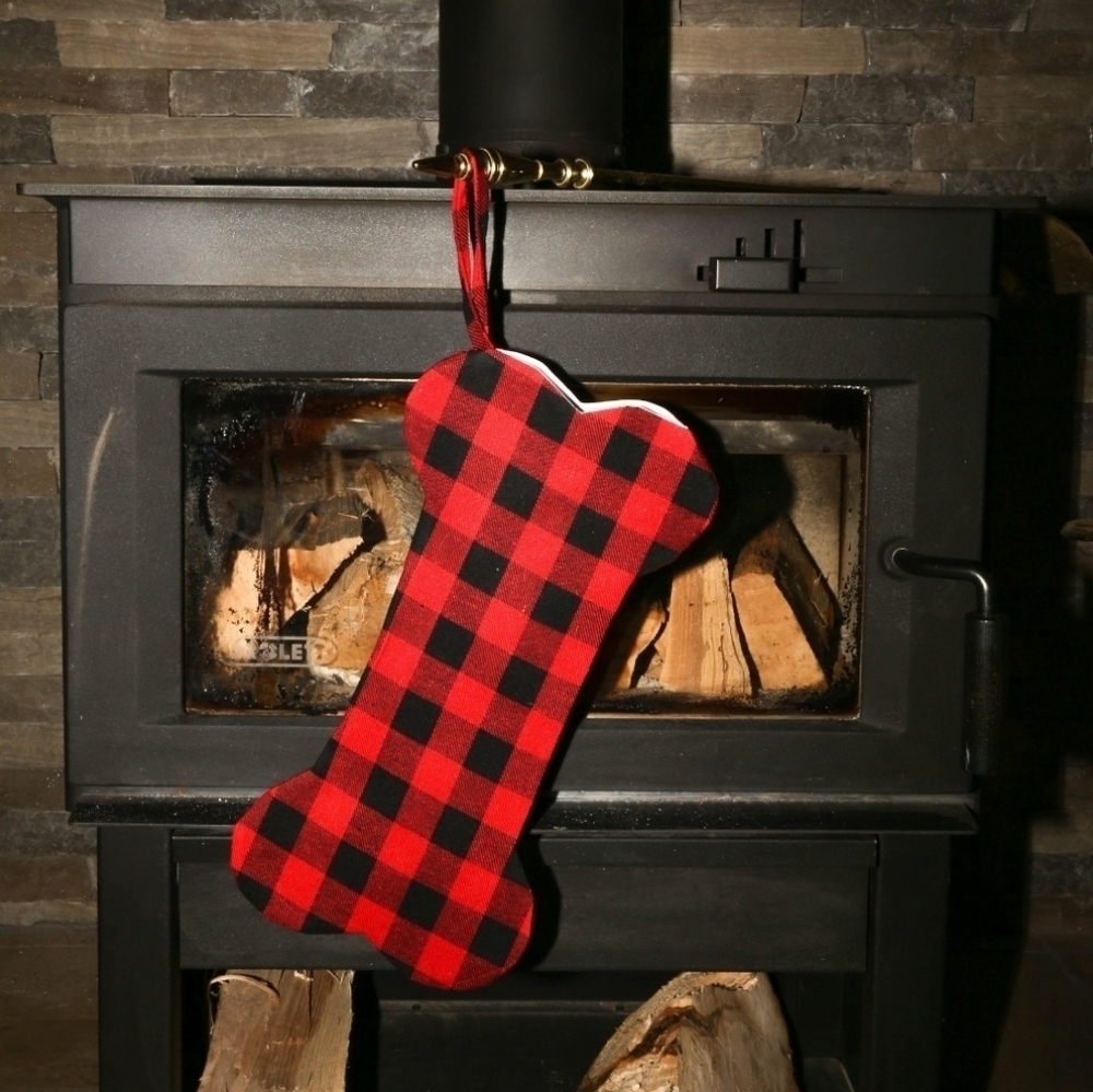 Buffalo Plaid Stocking Dog Bone *new* Red/Black
